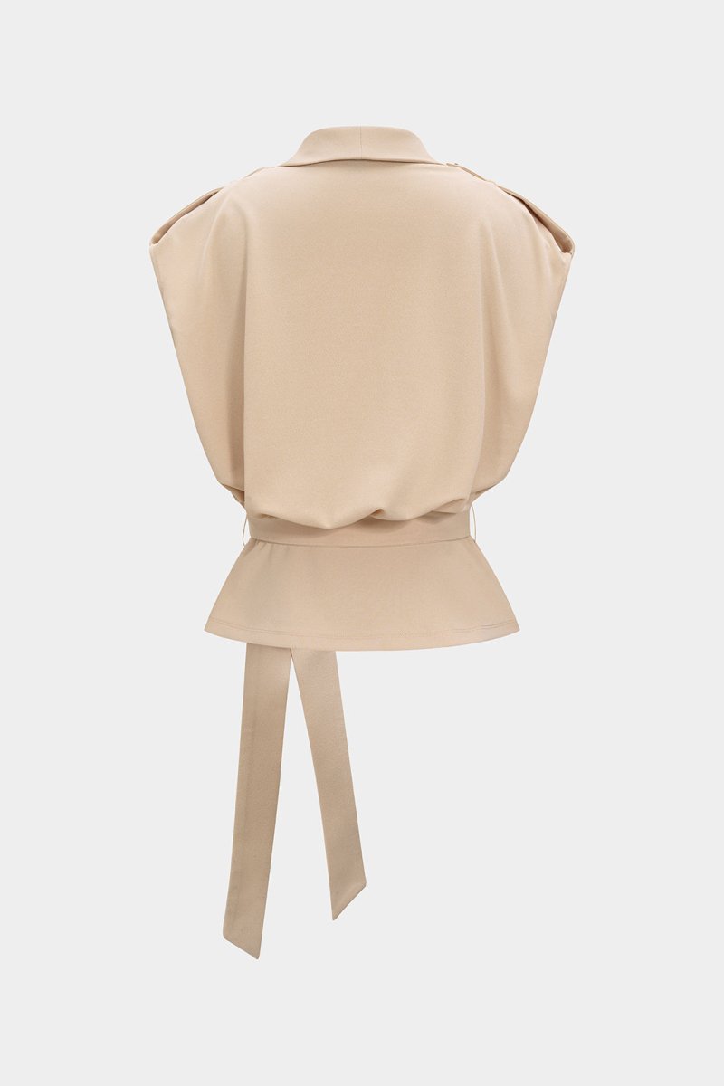 Linen Tie Front Asymmetrical Vest - MISMIMCWOV2507020009-KHAKI-XS