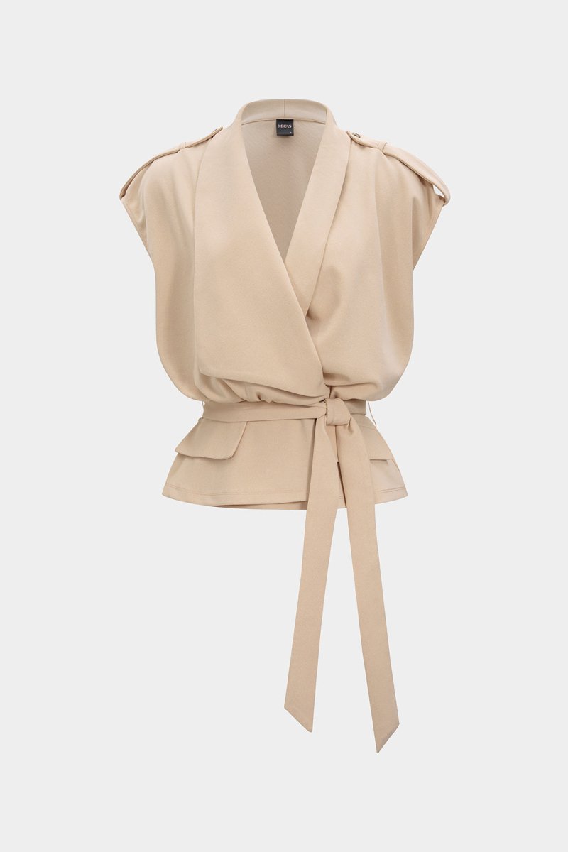 Linen Tie Front Asymmetrical Vest - MISMIMCWOV2507020009-KHAKI-XS