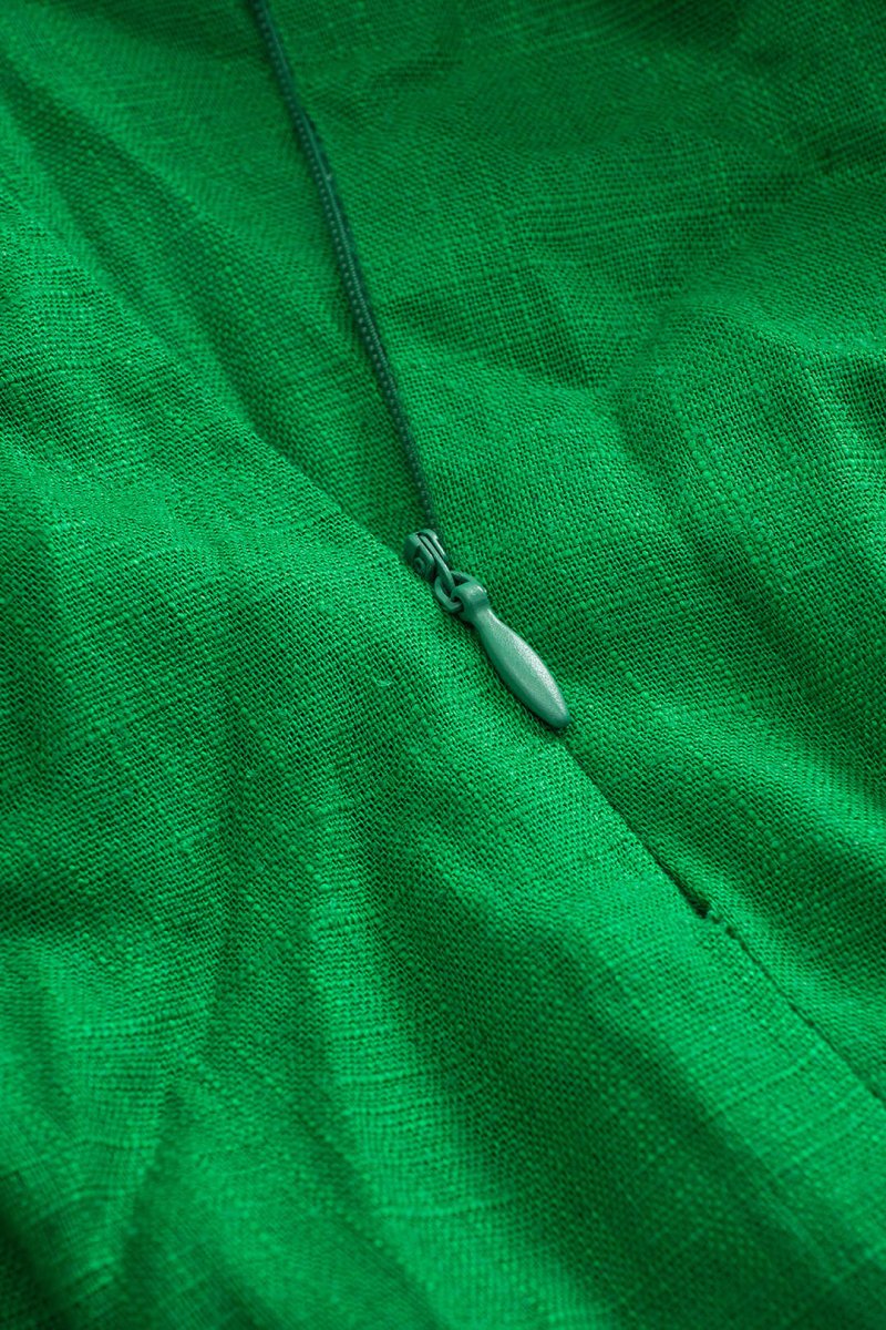 Linen Tie Front V - Neck Halter Neck Ruched Backless Sleeveless Mini Dress - MISMIMCWDC2503060020-GREEN-XS