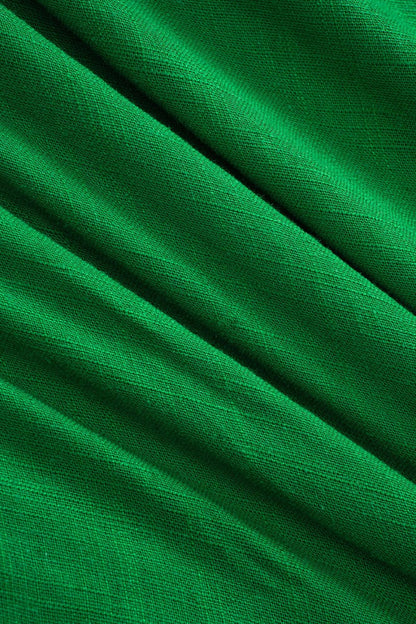 Linen Tie Front V - Neck Halter Neck Ruched Backless Sleeveless Mini Dress - MISMIMCWDC2503060020-GREEN-XS