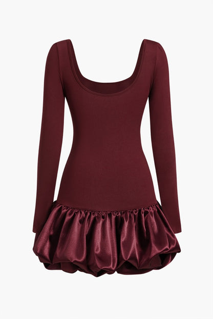 Long - Sleeve Puff Hem Mini Dress - MISMIMCWDC2410160035-BURGUNDY-XS