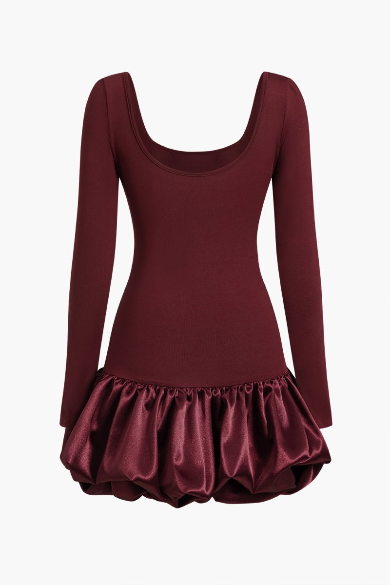 Long - Sleeve Puff Hem Mini Dress - MISMIMCWDC2410160035-BURGUNDY-XS