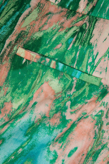 Marble Print High Waisted Full - length Straight Leg Pants - MISMIMCWBP2304260116-GREEN-XS