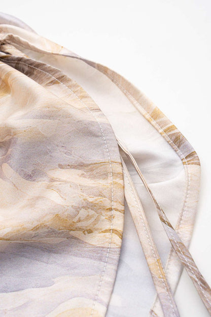 Marble Print Satin Ruched Drawstring Asymmetrical Sleeveless Mini Dress - MISMIMCWDC2503100041-BEIGE-XS