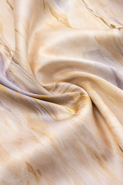 Marble Print Satin Ruched Drawstring Asymmetrical Sleeveless Mini Dress - MISMIMCWDC2503100041-BEIGE-XS