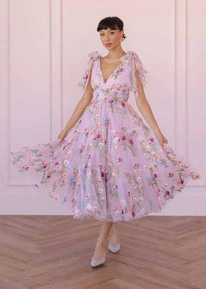 Margaret Floral Embroidered Midi Dress Pink - MISMIJK23051-W-PNK-XXS