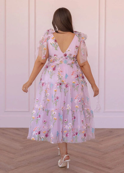 Margaret Floral Embroidered Midi Dress Pink - MISMIJK23051-W-PNK-XXS