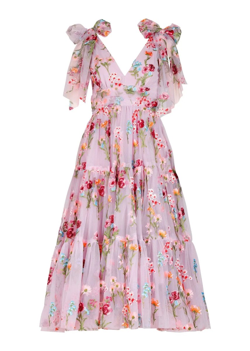 Margaret Floral Embroidered Midi Dress Pink - MISMIJK23051-W-PNK-XXS