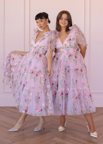 Margaret Floral Embroidered Midi Dress Pink - MISMIJK23051-W-PNK-XXS