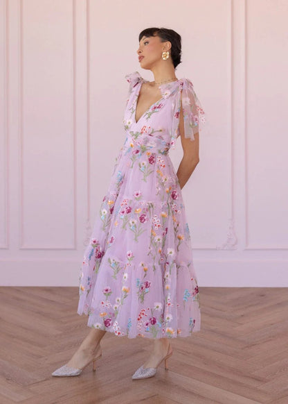Margaret Floral Embroidered Midi Dress Pink - MISMIJK23051-W-PNK-XXS