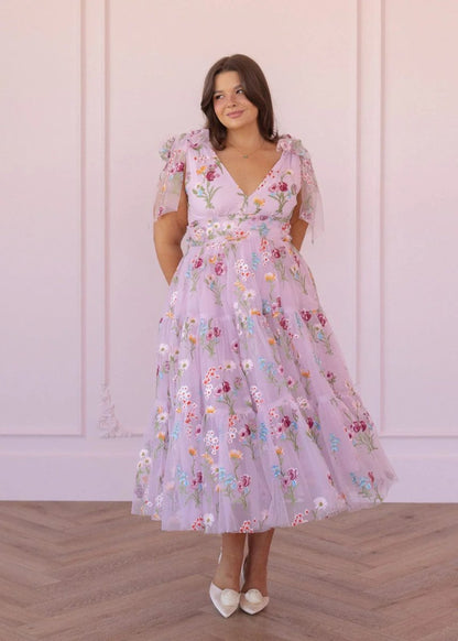 Margaret Floral Embroidered Midi Dress Pink - MISMIJK23051-W-PNK-XXS