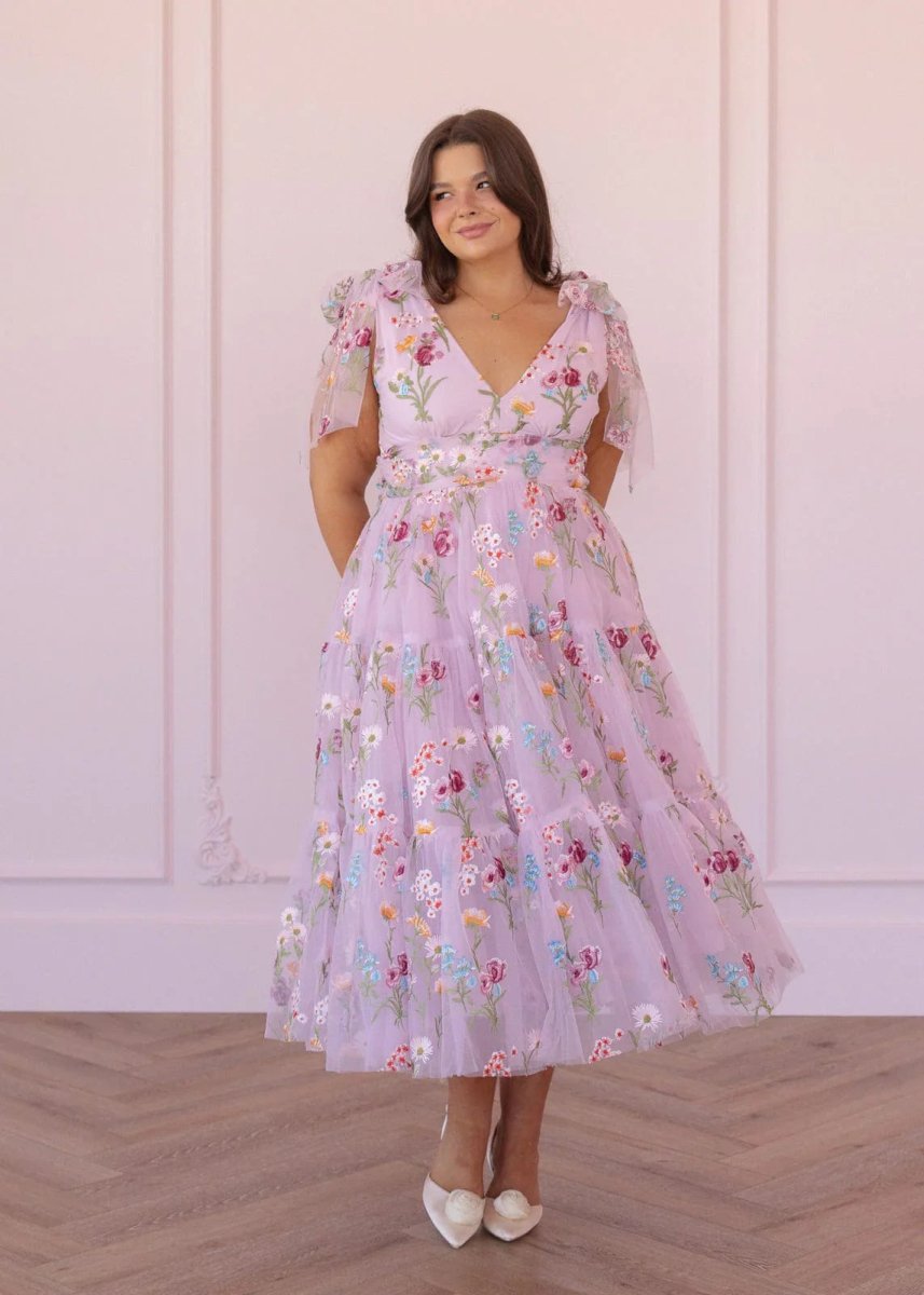 Margaret Floral Embroidered Midi Dress Pink - MISMIJK23051-W-PNK-XXS