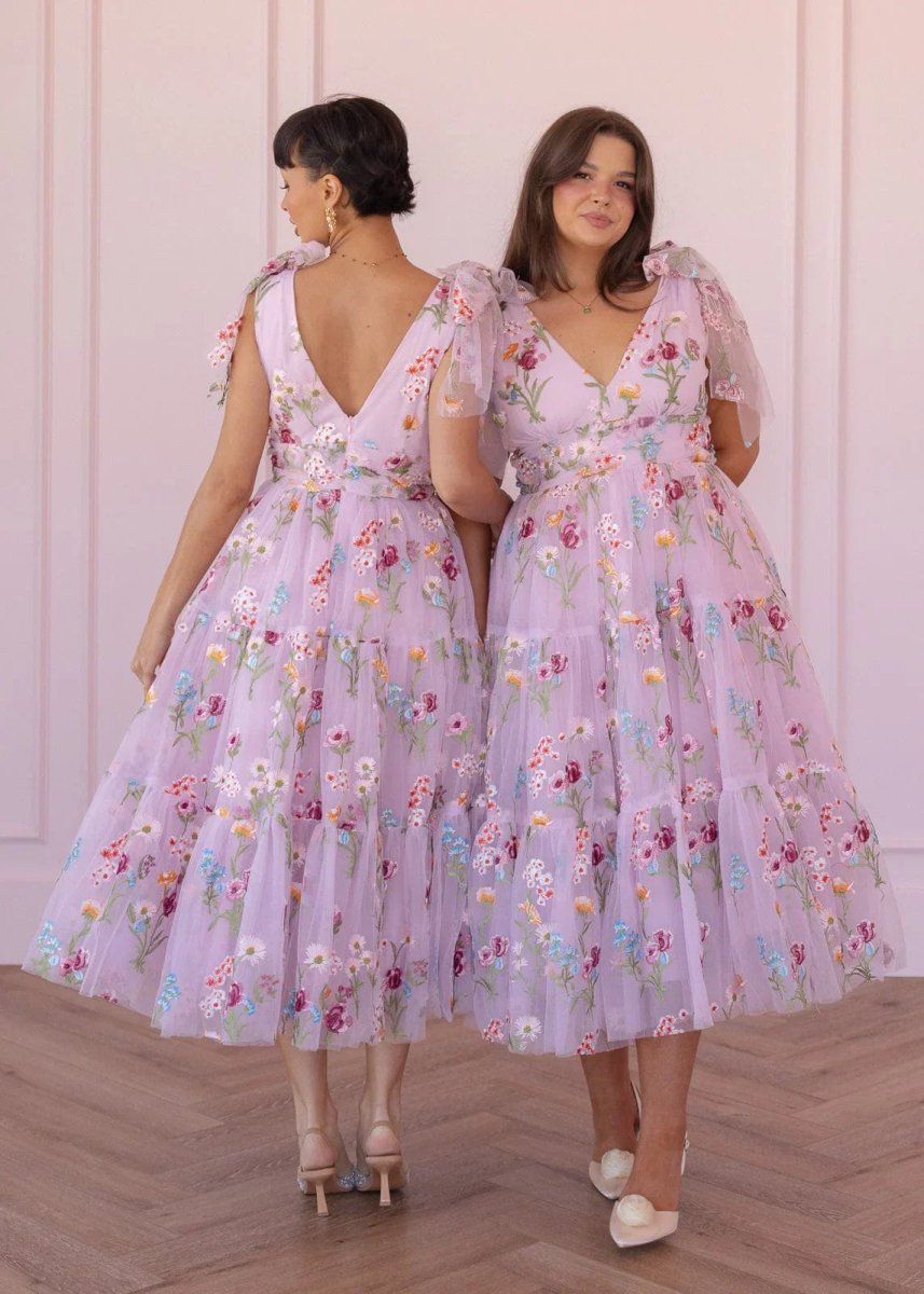 Margaret Floral Embroidered Midi Dress Pink - MISMIJK23051-W-PNK-XXS