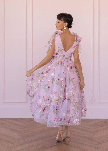 Margaret Floral Embroidered Midi Dress Pink - MISMIJK23051-W-PNK-XXS