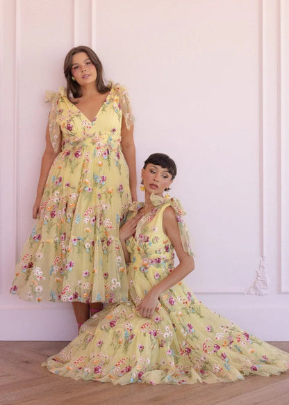 Margaret Floral Embroidered Midi Dress Yellow - MISMIJK23051-W-YLW-XXS