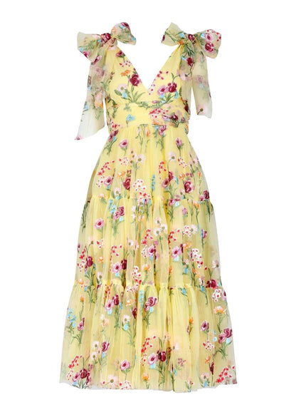 Margaret Floral Embroidered Midi Dress Yellow - MISMIJK23051-W-YLW-XXS