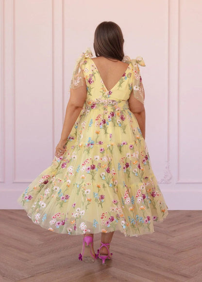 Margaret Floral Embroidered Midi Dress Yellow - MISMIJK23051-W-YLW-XXS