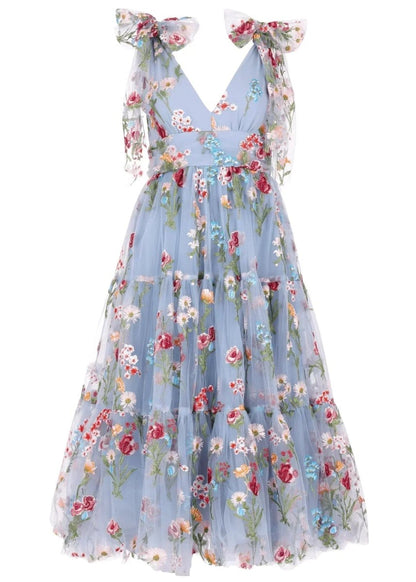 Margaret Floral Midi Dress Blue - MISMIJK23051-W-BLU-XXS