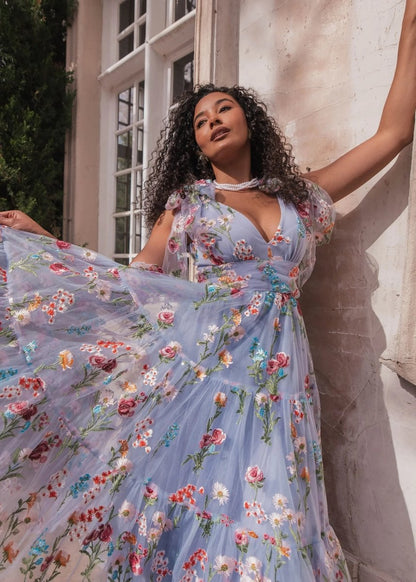 Margaret Floral Midi Dress Blue - MISMIJK23051-W-BLU-5X