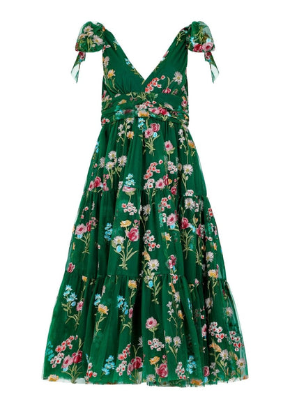 Margaret Floral Midi Dress Emerald - MISMIJK23051-W-GRN-XXS