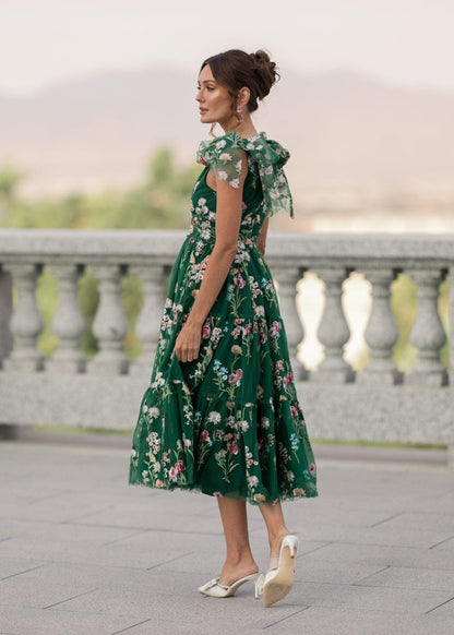 Margaret Floral Midi Dress Emerald - MISMIJK23051-W-GRN-XXS