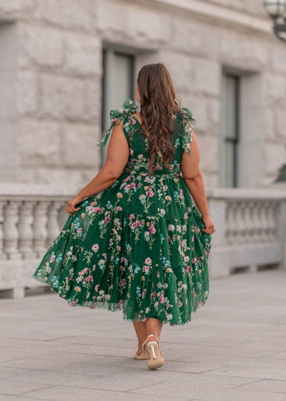 Margaret Floral Midi Dress Emerald - MISMIJK23051-W-GRN-XXS