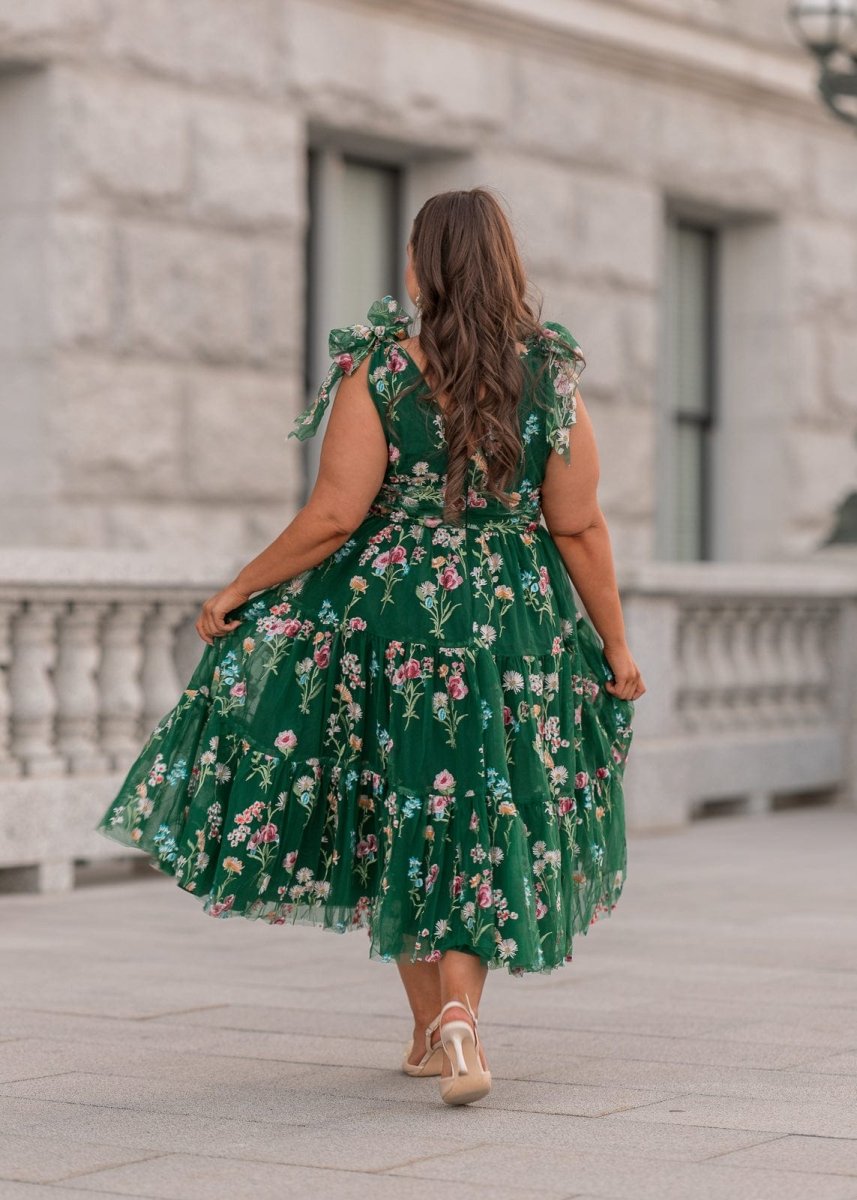 Margaret Floral Midi Dress Emerald - MISMIJK23051-W-GRN-XXS
