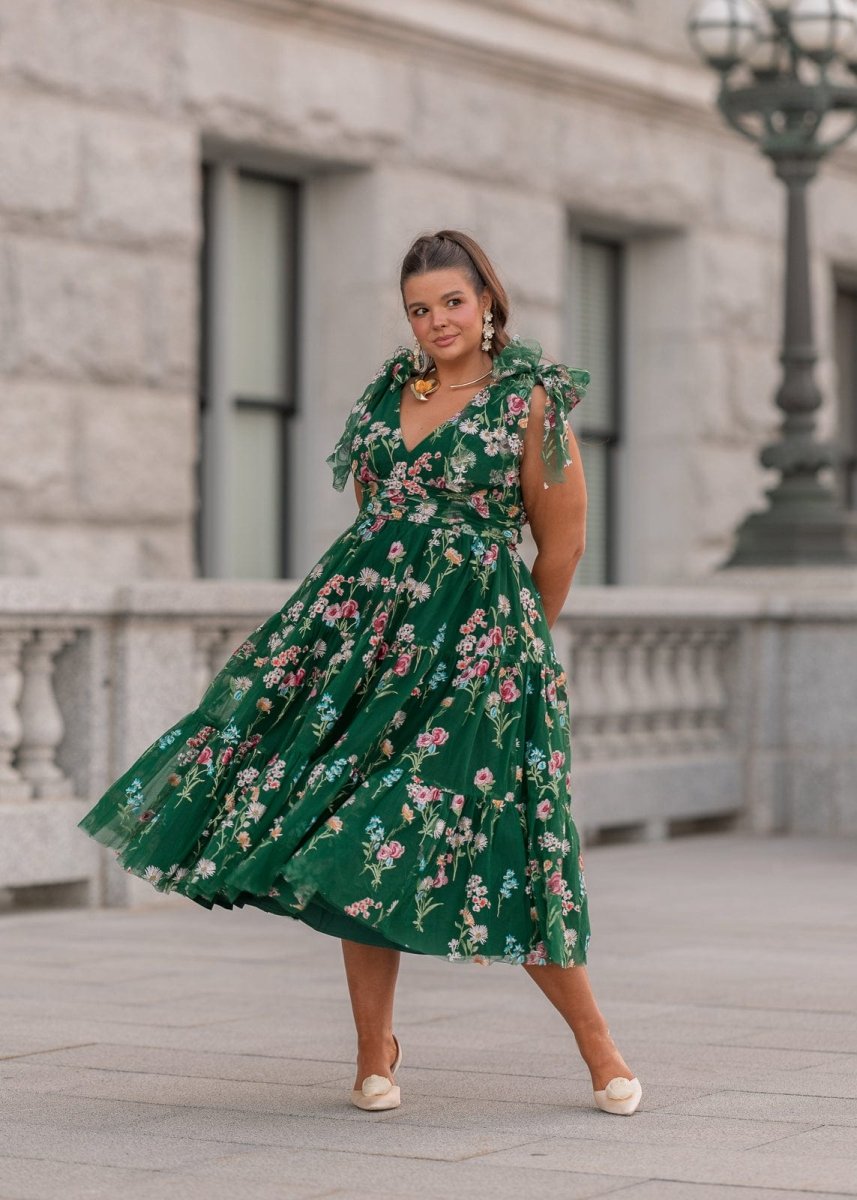 Margaret Floral Midi Dress Emerald - MISMIJK23051-W-GRN-XXS