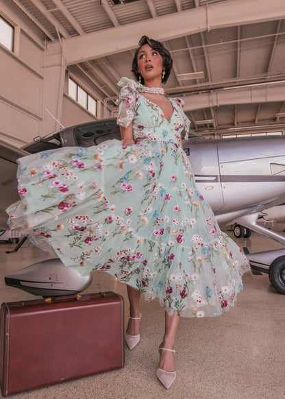 Margaret Floral Midi Dress Green - MISMIJK23051-W-GRN-00