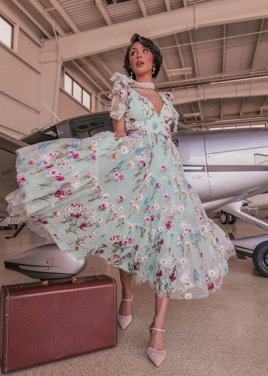 Margaret Floral Midi Dress Green - MISMIJK23051-W-GRN-00