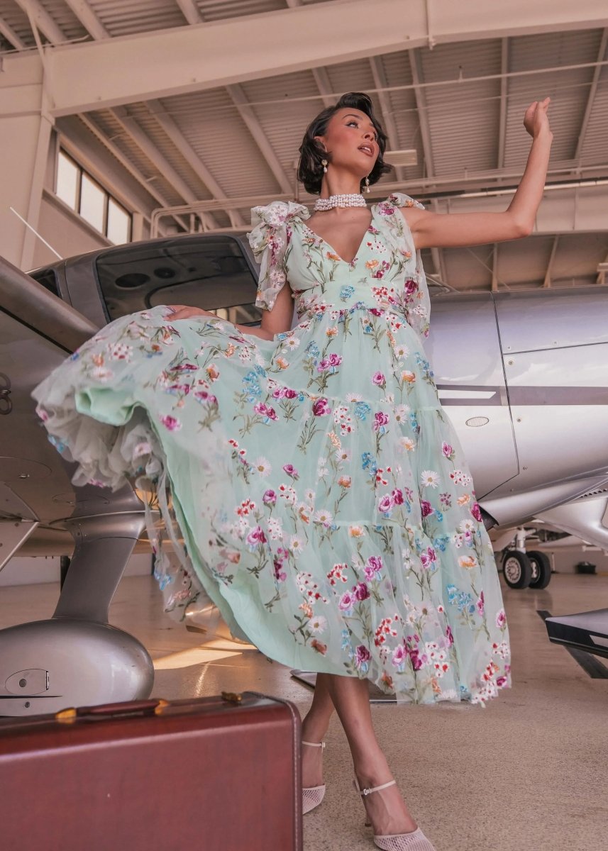 Margaret Floral Midi Dress Green - MISMIJK23051-W-GRN-00