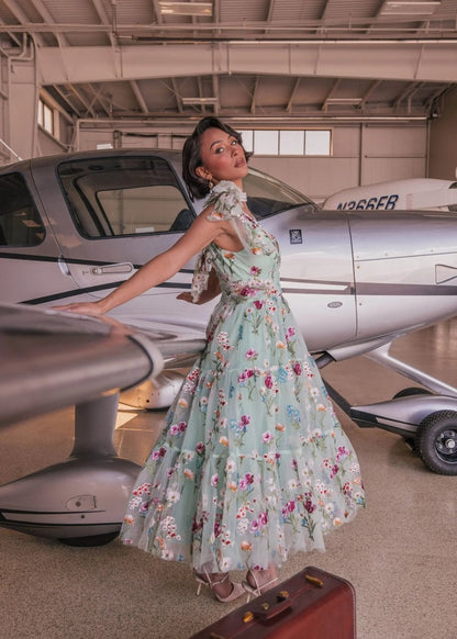 Margaret Floral Midi Dress Green - MISMIJK23051-W-GRN-00