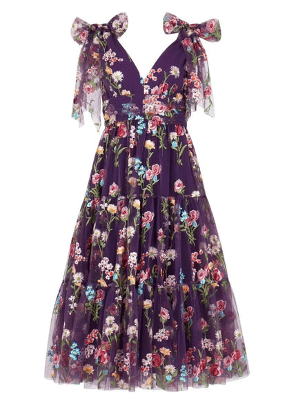 Margaret Floral Midi Dress Purple - MISMIJK23051-W-PRP-XXS
