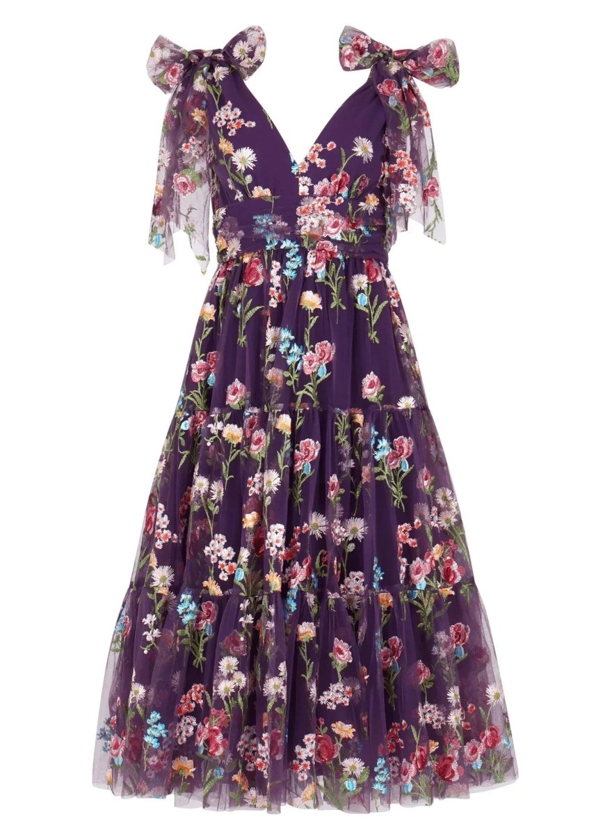 Margaret Floral Midi Dress Purple - MISMIJK23051-W-PRP-XXS