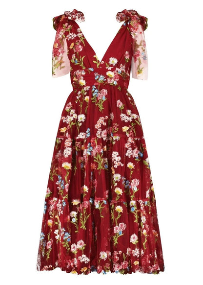 Margaret Floral Midi Dress Red - MISMIJK23051-W-RED-00