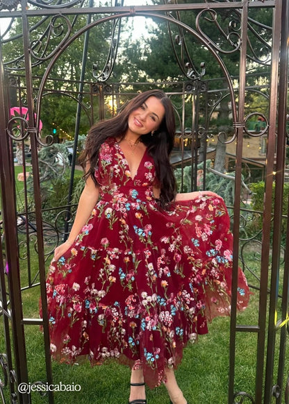 Margaret Floral Midi Dress Red - MISMIJK23051-W-RED-00