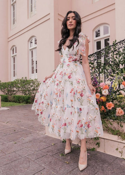 Margaret Floral Midi Dress White - MISMIJK23051-W-WHT-00