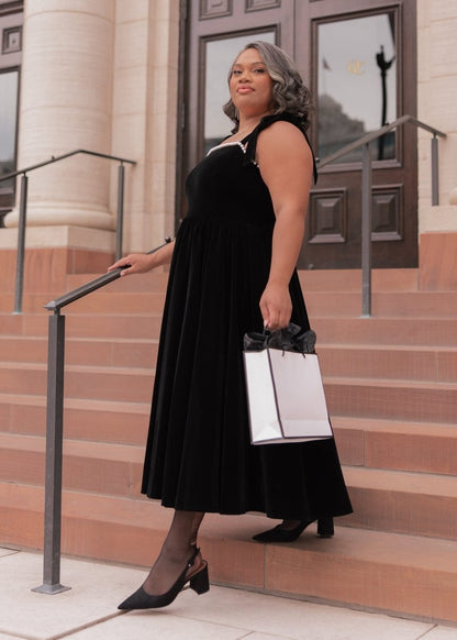 Mary Velvet Holiday Pearl Dress - Black - MISMIJK24123-W-BLK-XXS