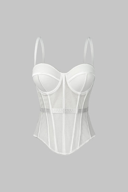 Mesh Bustier Corset Slip Cami Top - MISMIMCWTT2510130393-WHITE-XS