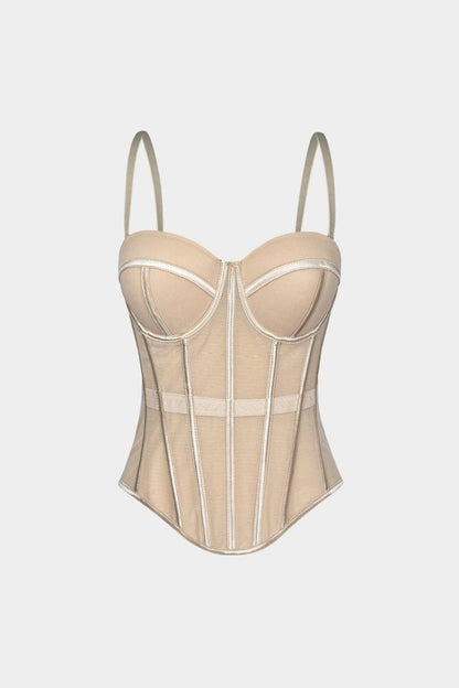 Mesh Bustier Corset Slip Cami Top - MISMIMCWTT2510130393-BEIGE-XS