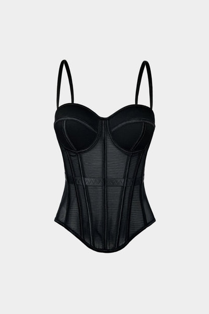 Mesh Bustier Corset Slip Cami Top - MISMIMCWTT2510130393-BLACK-XS