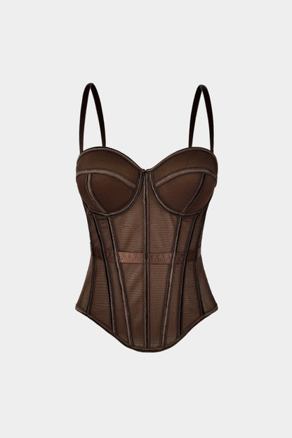 Mesh Bustier Corset Slip Cami Top - MISMIMCWTT2510130393-BROWN-XS