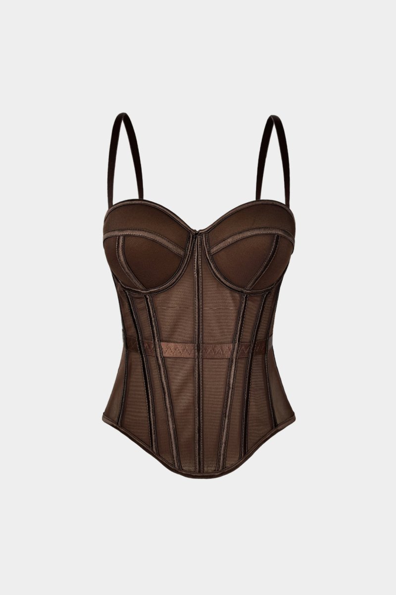 Mesh Bustier Corset Slip Cami Top - MISMIMCWTT2510130393-BROWN-XS