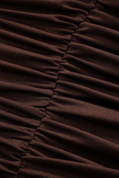 Mesh Metallic Decor Ruched Backless Sleeveless Maxi Dress - MISMIMCWDA2507150163-COFFEE-S