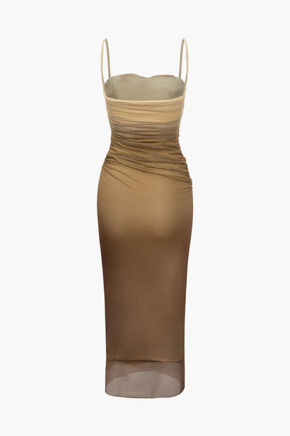 Mesh Ruched Cami Maxi Dress - MISMIMCWDA2308010030-TAN-XXS