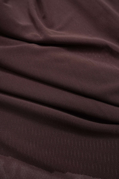 Mesh Ruched Cut Out Short Sleeve Maxi Dress - MISMIMCWDA2509030130-COFFEE-S