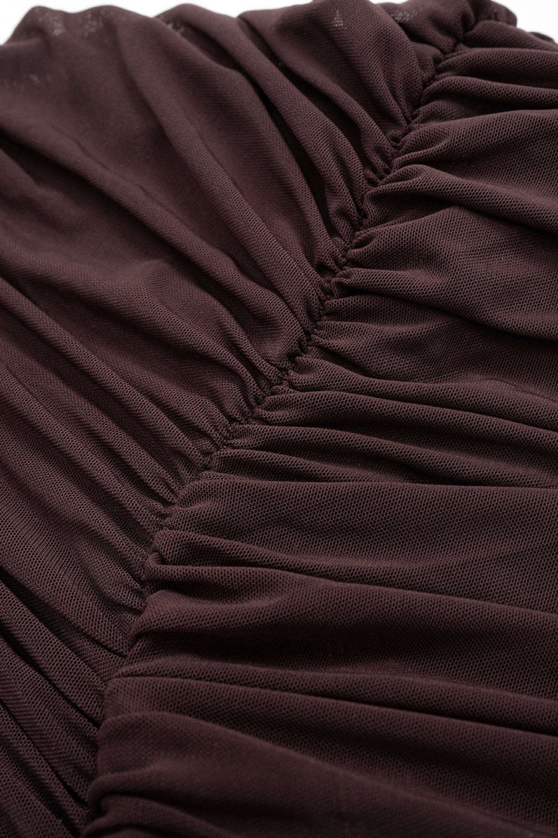 Mesh Ruched Cut Out Short Sleeve Maxi Dress - MISMIMCWDA2509030130-COFFEE-S