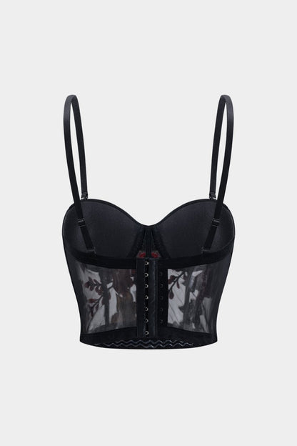 Mesh Sheer Slip Appliques Bustier Cami Top - MISMIMCWTT2501060120-BLACK-XS