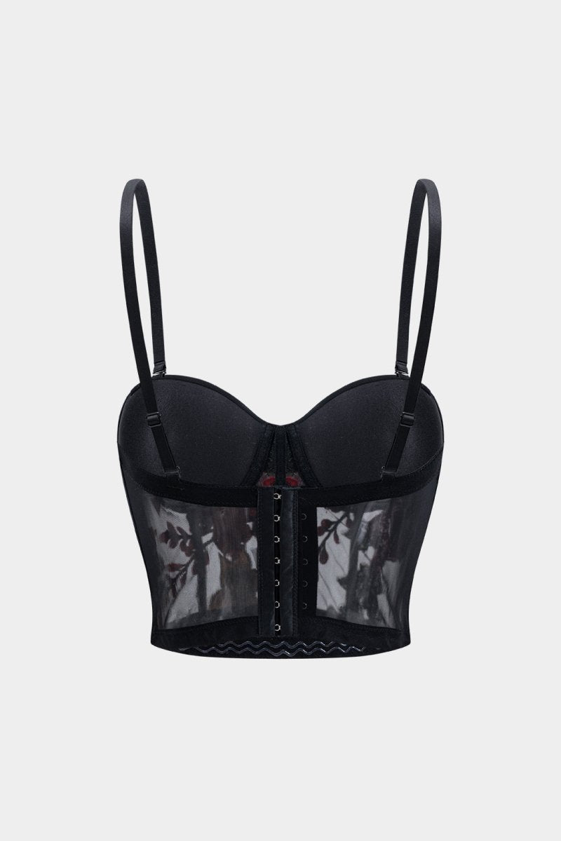 Mesh Sheer Slip Appliques Bustier Cami Top - MISMIMCWTT2501060120-BLACK-XS