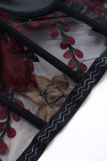 Mesh Sheer Slip Appliques Bustier Cami Top - MISMIMCWTT2501060120-BLACK-XS